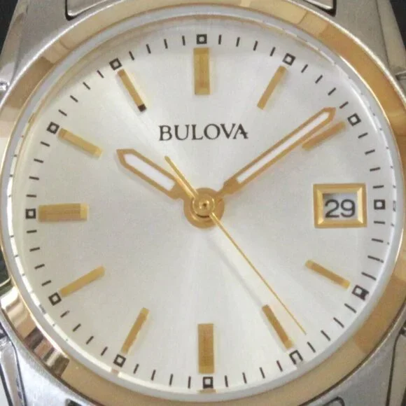 Bulova Women's Quartz Watch Two-Tone Case Silver Sunray Dial Date 26mm - Picture 13 of 13